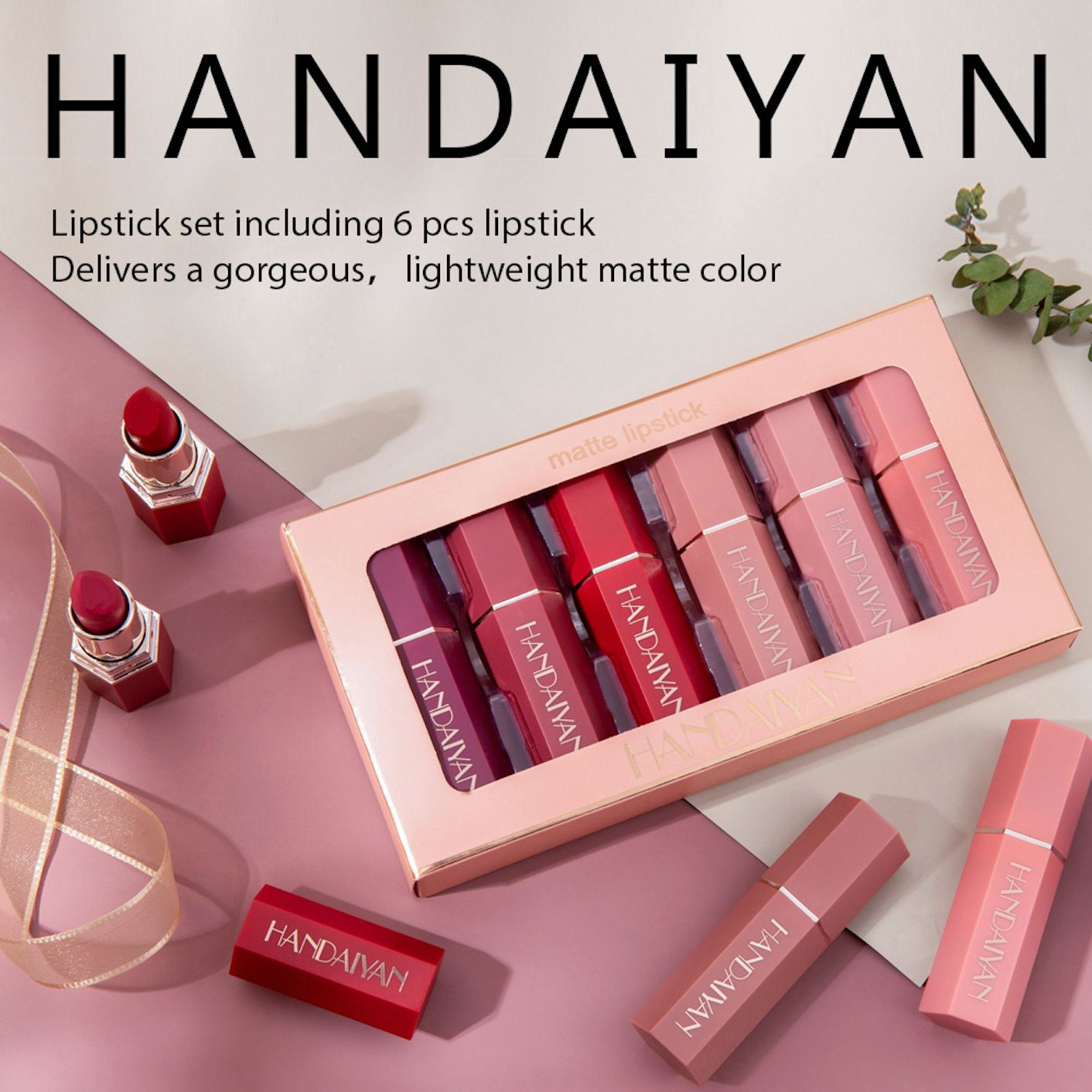 6PCS/Set Matte Lipstick Suit Red Velvet Lipsticks Durable Waterproof Lipsticks Non-Fading Makeup Multi Color Lipstick
