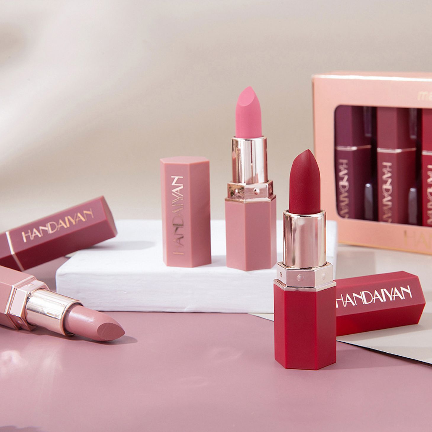6PCS/Set Matte Lipstick Suit Red Velvet Lipsticks Durable Waterproof Lipsticks Non-Fading Makeup Multi Color Lipstick