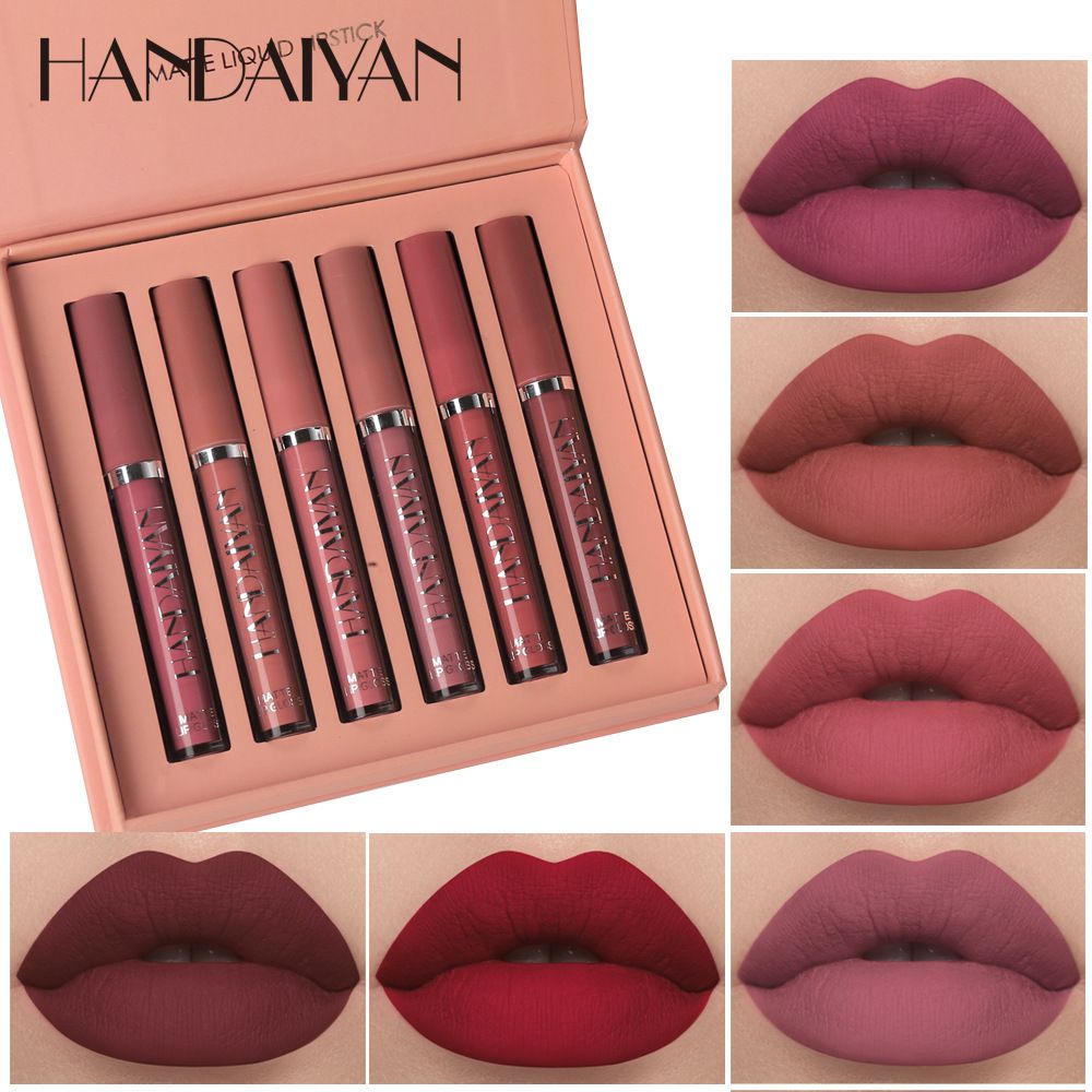 6PCS/Set Matte Lip Gloss Suit Moisturizing Lip Gloss Long-lasting Liquid Cosmetics Durable Waterproof Lip Glosses Non-Fading Makeup Multi Color Lipsticks