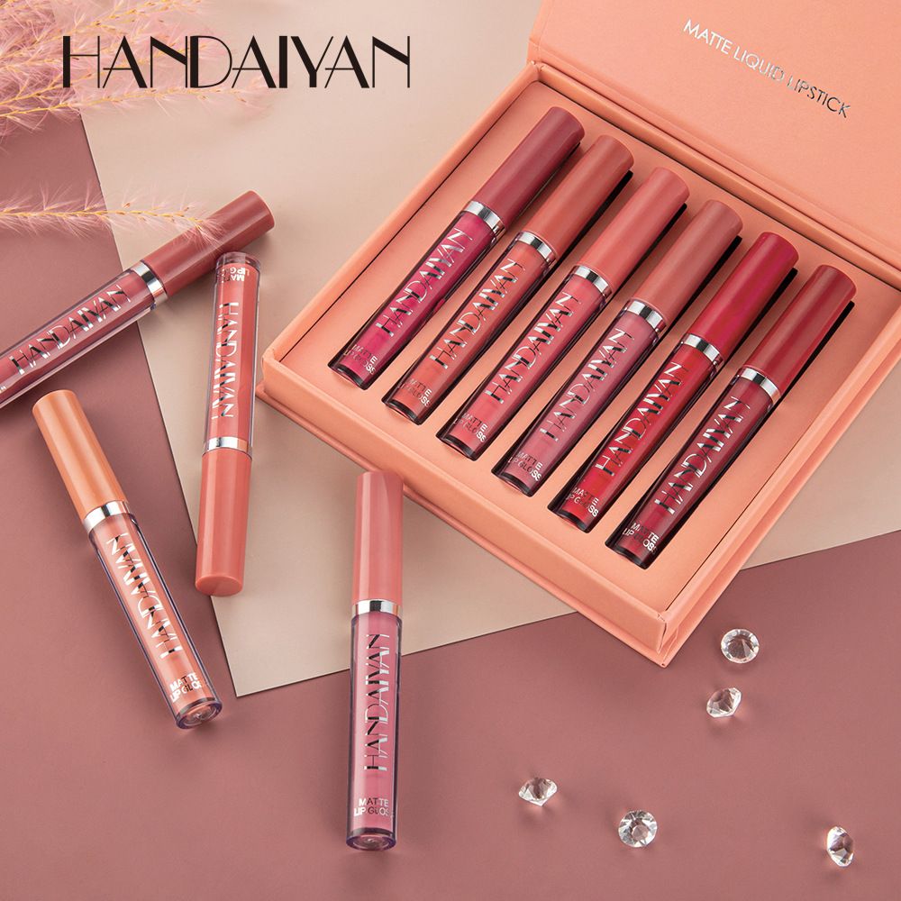 6PCS/Set Matte Lip Gloss Suit Moisturizing Lip Gloss Long-lasting Liquid Cosmetics Durable Waterproof Lip Glosses Non-Fading Makeup Multi Color Lipsticks