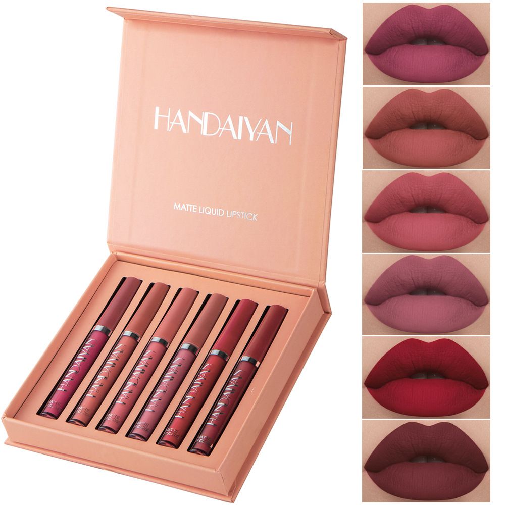 6PCS/Set Matte Lip Gloss Suit Moisturizing Lip Gloss Long-lasting Liquid Cosmetics Durable Waterproof Lip Glosses Non-Fading Makeup Multi Color Lipsticks