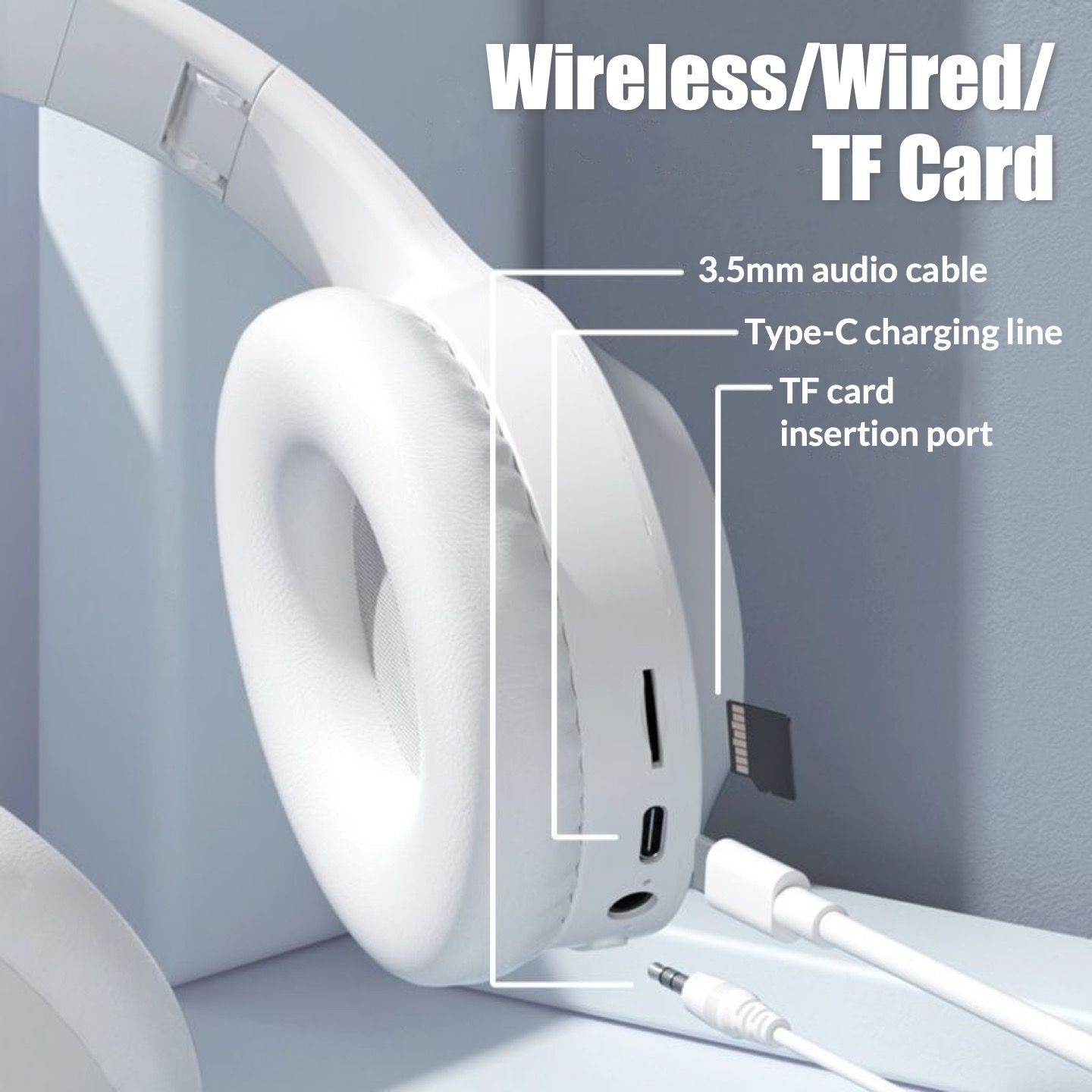 2025 Hot Selling TWS Headphone Bluetooth 5.3 Headphones Stereo Wireless Headset With Lights Breathable Earmuffs Foldable Headset Support TF Card and 3.5mm audio cable