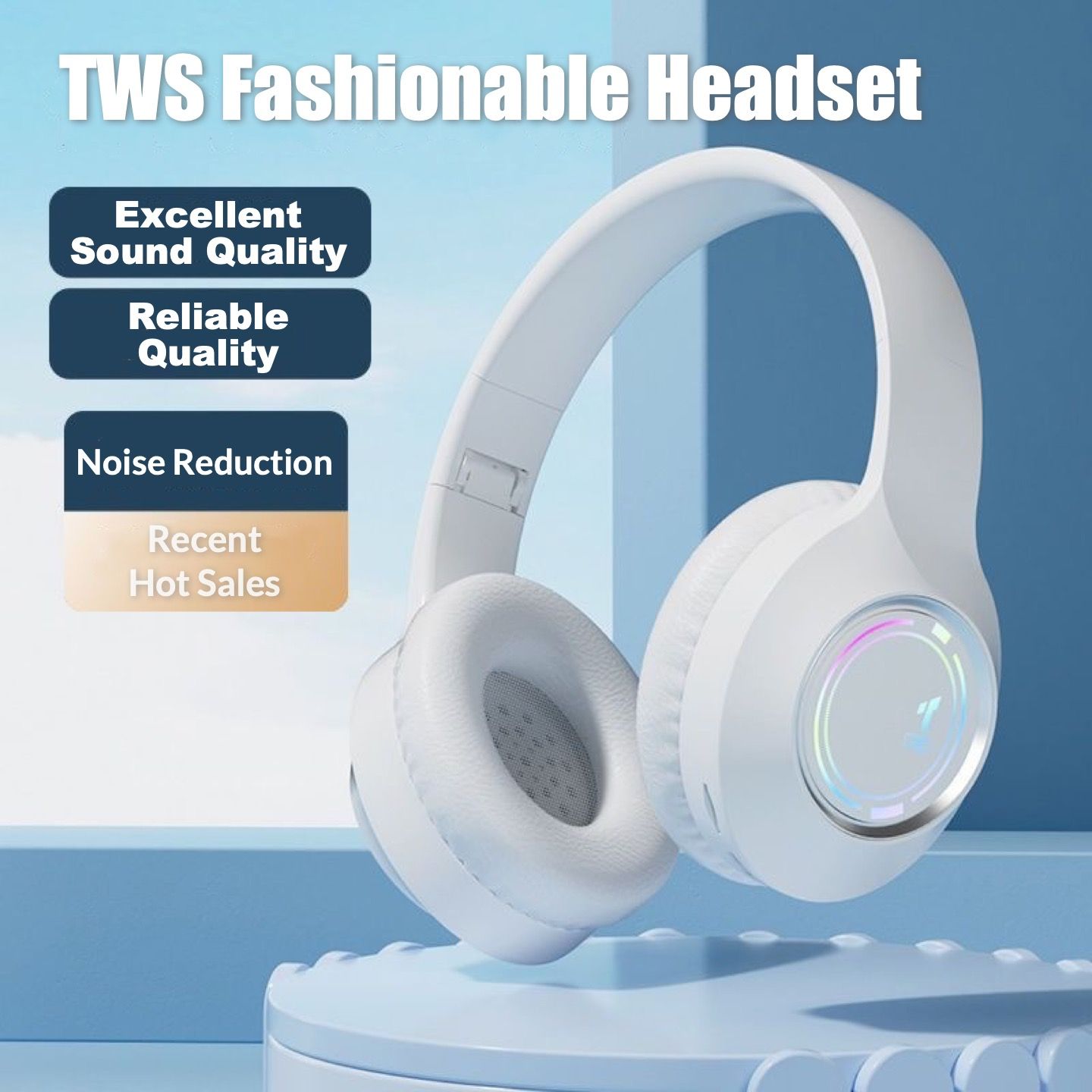 2025 Hot Selling TWS Headphone Bluetooth 5.3 Headphones Stereo Wireless Headset With Lights Breathable Earmuffs Foldable Headset Support TF Card and 3.5mm audio cable