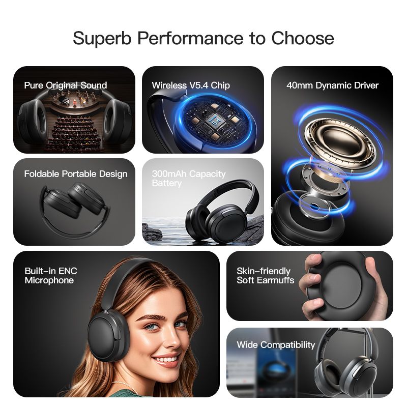 New Wireless Headset, High Quality Bluetooth 5.4 Headphone, TWS Headphones, Lightweight and Comfortable, Ultra Long Battery Life, Intelligent Noise Reduction, Theater Level Sound Effects