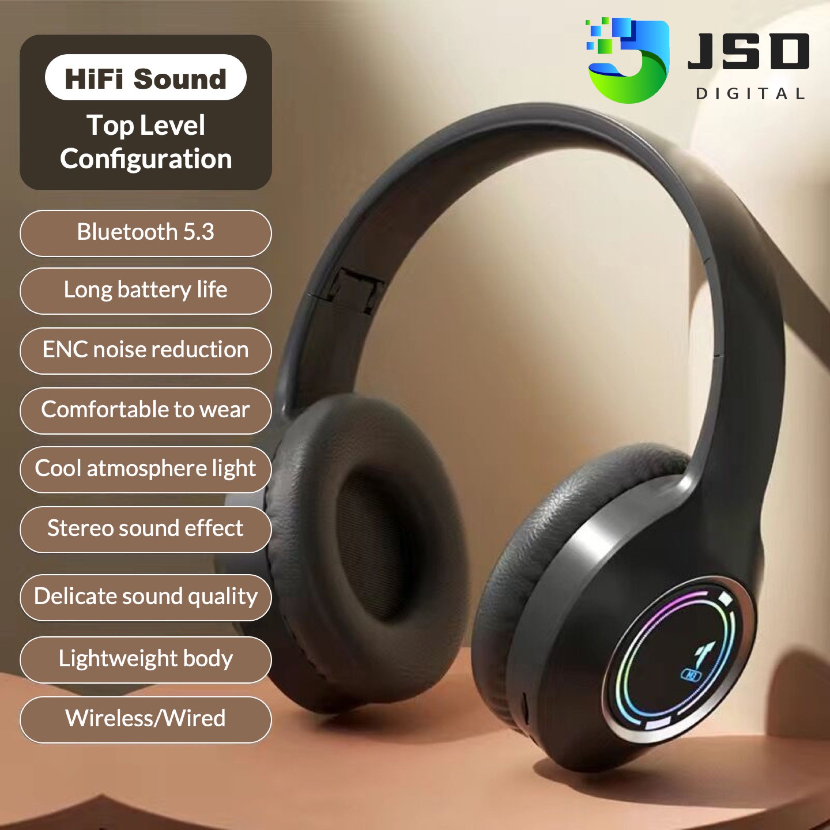 2025 Hot Selling TWS Headphone Bluetooth 5.3 Headphones Stereo Wireless Headset With Lights Breathable Earmuffs Foldable Headset Support TF Card and 3.5mm audio cable