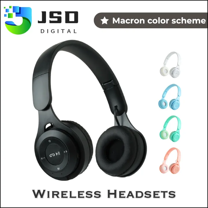 Stereo Bluetooth Headphones Wireless Bass Sound Headsets Noise-Reduction Earphones TF card Supported Foldable Headphones Macaron Color Headphones