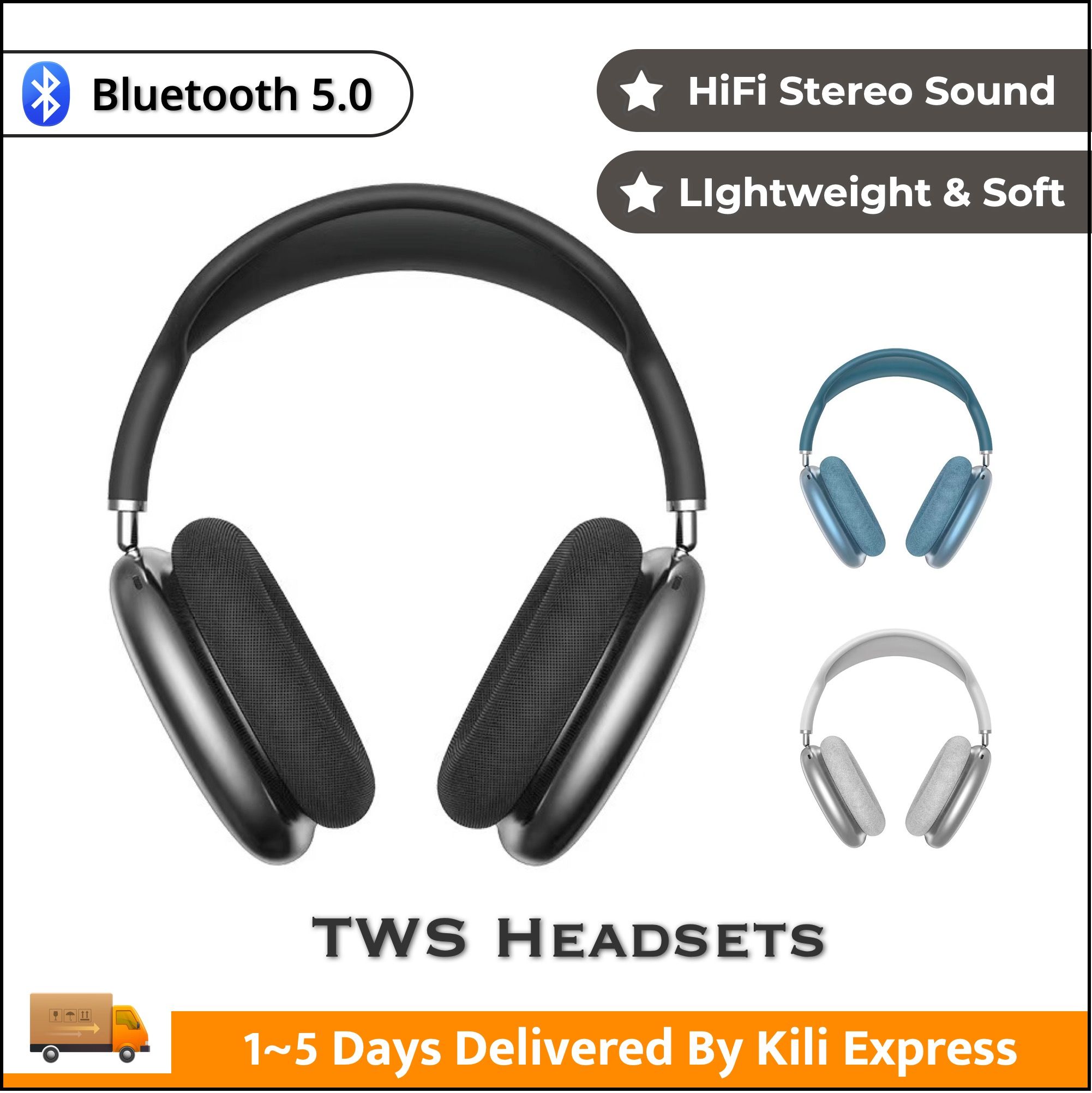 TWS Headphones, P9(Pro Max), Wireless Bluetooth 5.1 with Immersive HiFi Stereo, 2025 New Arrival, HD Call, 360° Subwoofer Earphones Fashion Bluetooth Headphones for Phones and PC