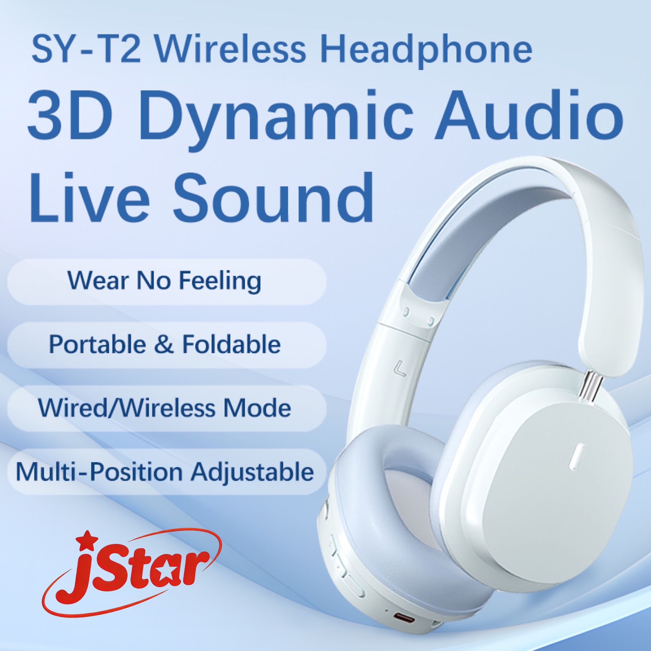 Soyto New Launch SY-T2 Headphone Wireless Bluetooth Headphone Dual-Mic Noise-Reduction Headsets Immersive Spatial Sound Earphones Dual-Connection TF card Supported for Phones and PC