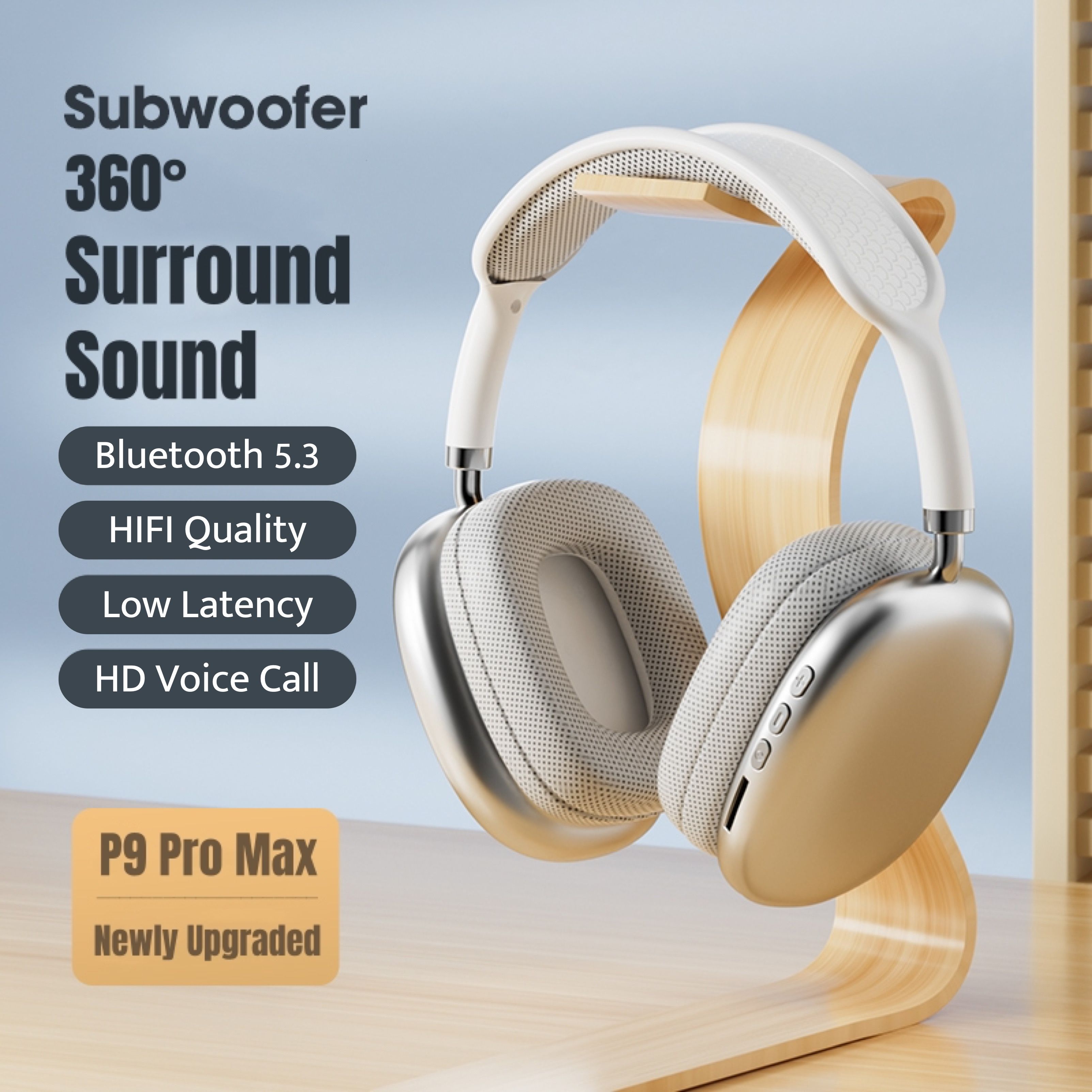 TWS Headphones, P9(Pro Max), Wireless Bluetooth 5.3 with Immersive HiFi Stereo, 2026 New Arrival, HD Call, 360° Subwoofer Earphones Fashion Bluetooth Headphones for Phones and PC