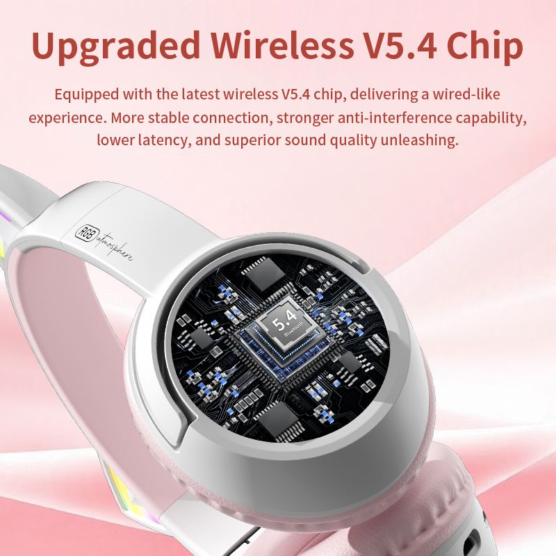 Glowing Cat Ear Headphones Wireless Bluetooth 5.4 Colorful RGB Lights, 40mm Hi-Fi Stereo Bass, ENC Noise Cancelling Mic, 20H Playtime, Support TF Card & AUX Cable, Cute Foldable Gaming Headset gift