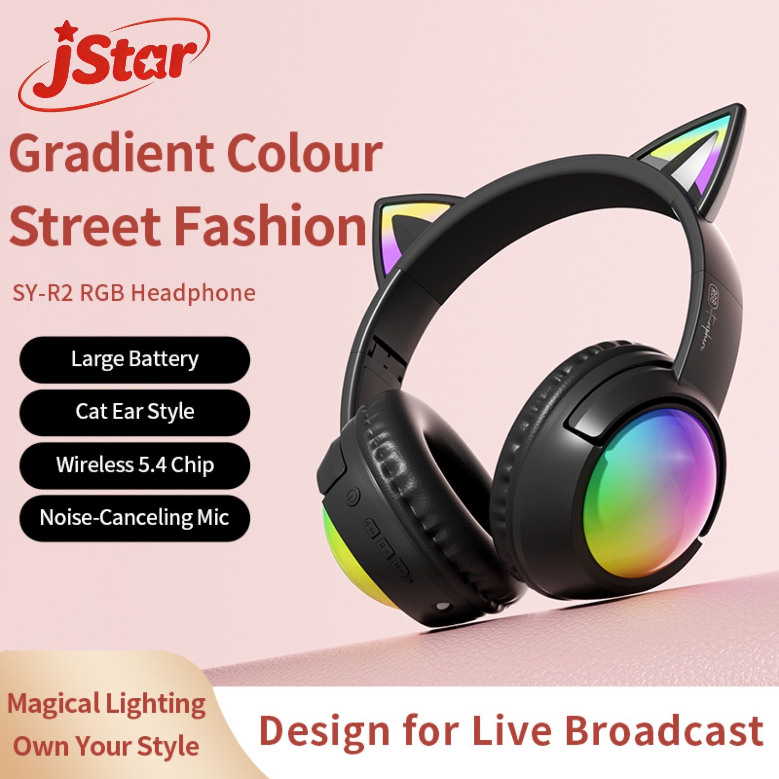 Glowing Cat Ear Headphones Wireless Bluetooth 5.4 Colorful RGB Lights, 40mm Hi-Fi Stereo Bass, ENC Noise Cancelling Mic, 20H Playtime, Support TF Card & AUX Cable, Cute Foldable Gaming Headset gift