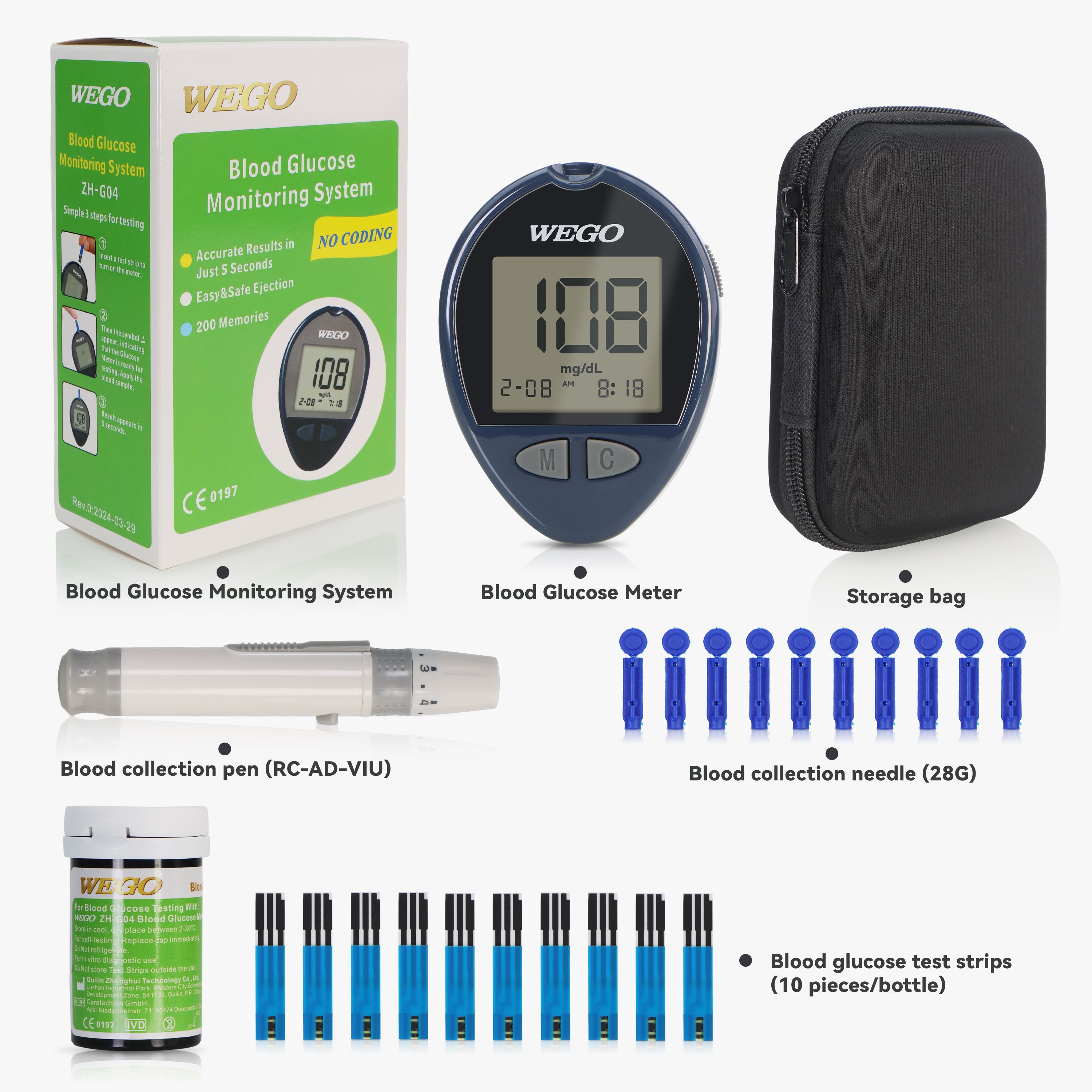 High Quality Blood Sugar Monitor Device Glucometro Diabetes Testing Machine Glucose Monitor Glucometer Blood Glucose Meter Kit