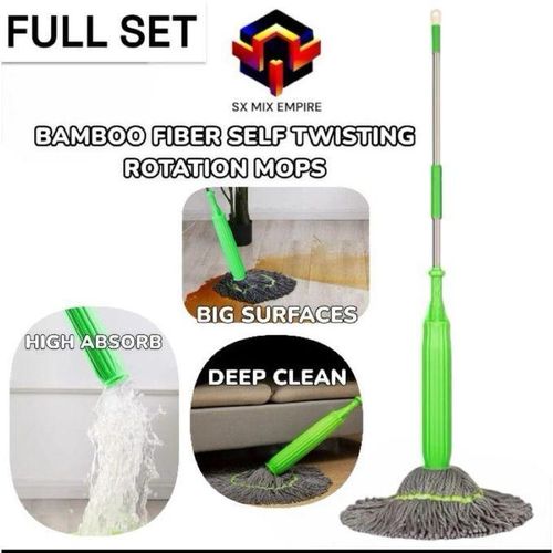 Bamboo Fiber Self-Twisting Rotation Mop – Full Set, High Absorbent, 360° Spin Handle for Deep Cleaning.Self-Wringing Mechanism allows for hands-free drying with a simple push.
360° Rotating Head