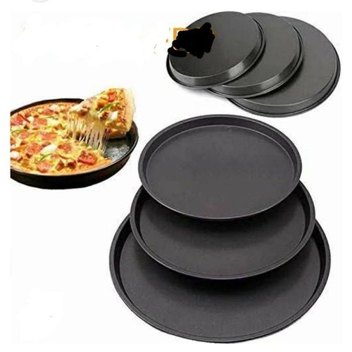 3pcs Pizza Pans Set ,Carbon Steel Non Stick Material ,Smooth Edges ,Sizes: 6, 7 And 8 Inches