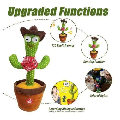 Dancing cactus Comes with a charging cable and a packaging box.There are 120 songs in English.
It can shine.
Capable of recording.
It can be rotated.
