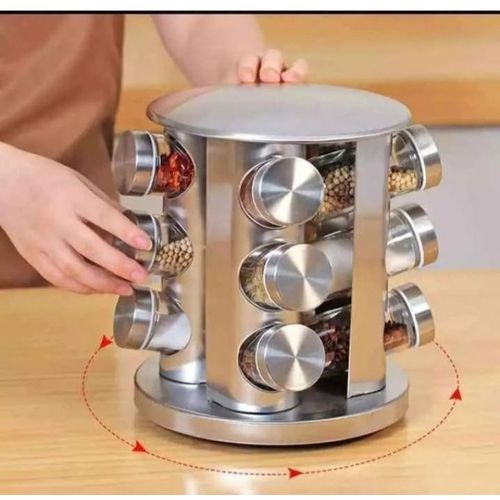 Rotating Spice Rack For 12 Jars..Comes with 12 labeled jars for storing spices and condiments
- The non-slip base provides added stability and prevents slipping during use
- The jars fit easily and