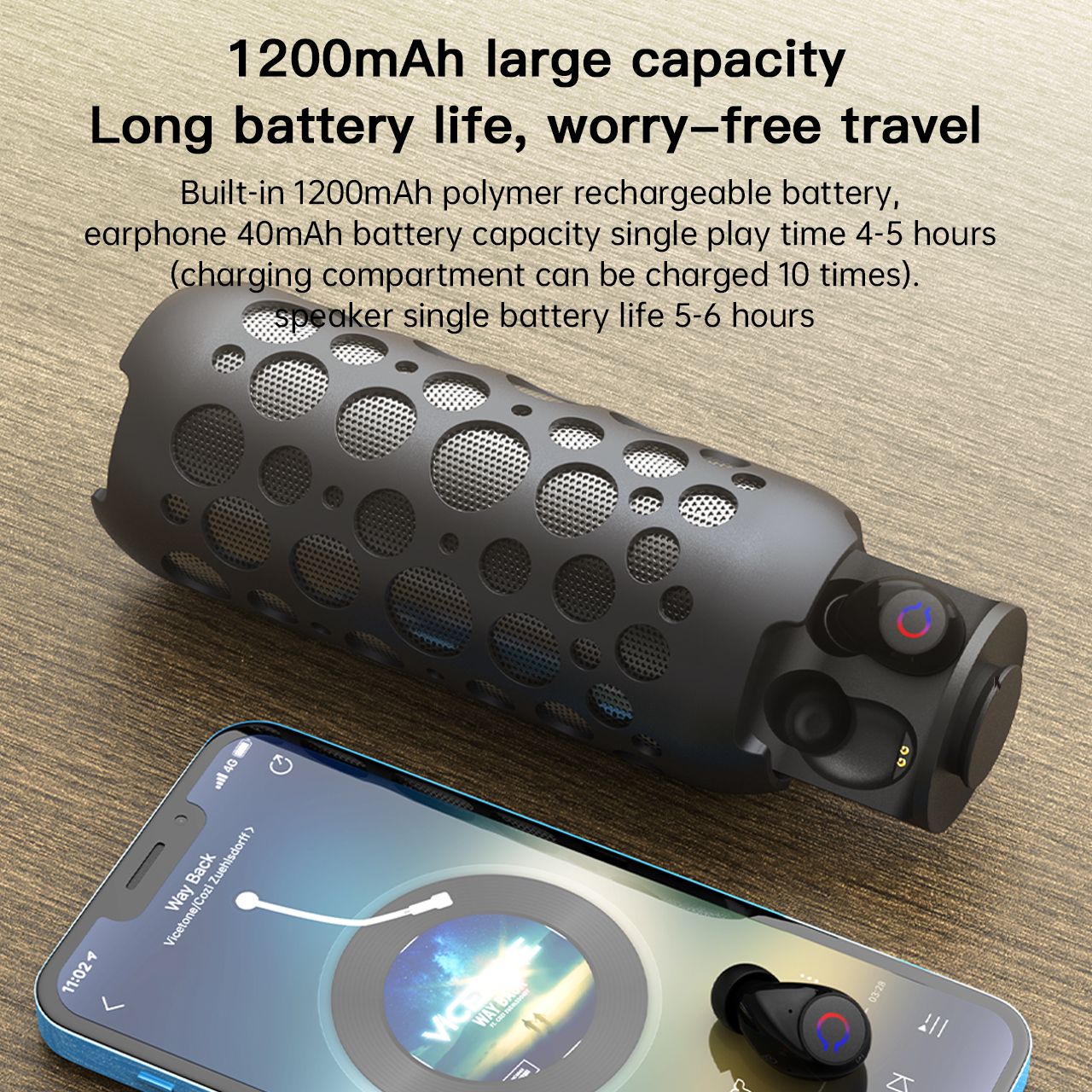 Bluetooth Speaker, 2 in 1 Portable Bluetooth Wireless Earbuds Combo Mini 360 Surround Stereo Sound with TWS Earbuds Built-in Mic and Charging Case for Home Party Outdoor Travel -Lune Goose