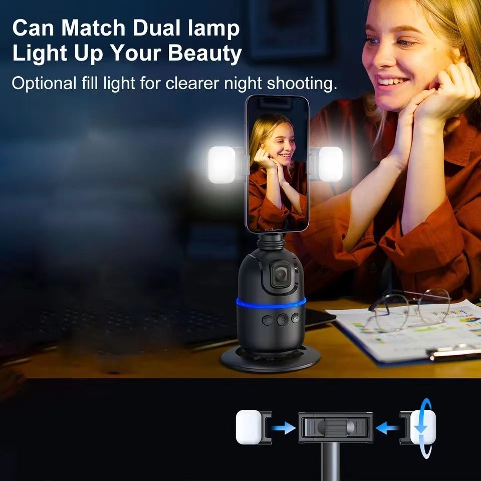 Auto Face Tracking Tripod Gimbal Stabilizer for Phone and Camera,No App Required,360° AI smart follow-up Rotation Stand Holder for Video Recording for Influencer Content Creator Vlog,TikTok,ins PTZ