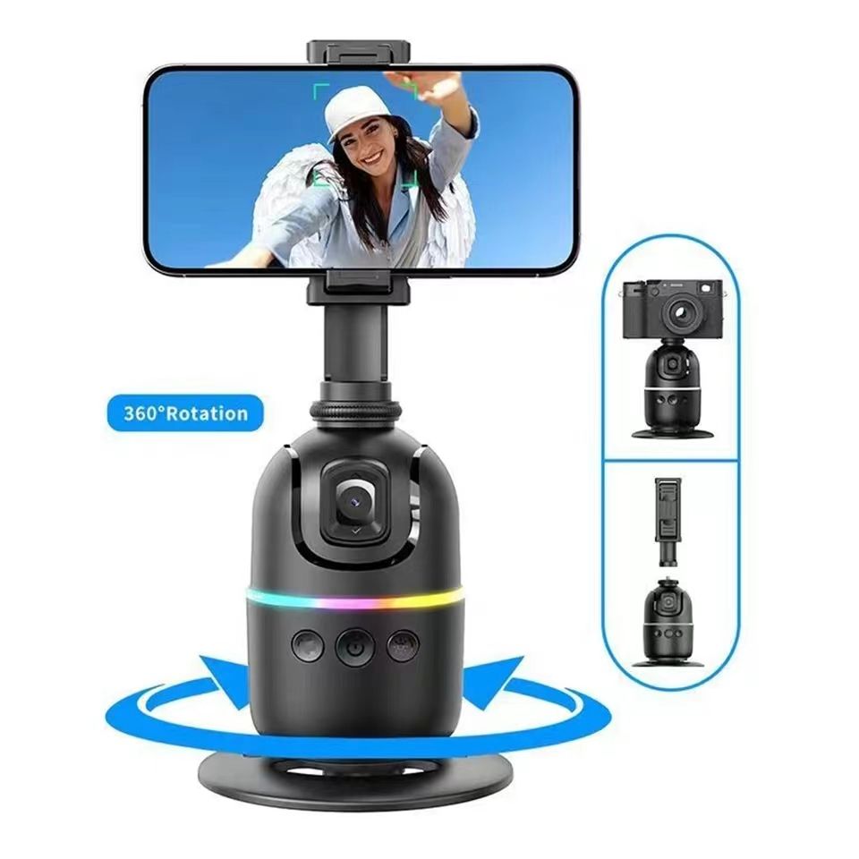 Auto Face Tracking Tripod Gimbal Stabilizer for Phone and Camera,No App Required,360° AI smart follow-up Rotation Stand Holder for Video Recording for Influencer Content Creator Vlog,TikTok,ins PTZ
