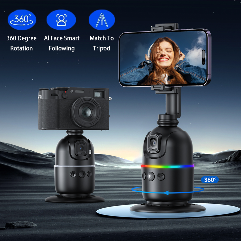 Auto Face Tracking Tripod Gimbal Stabilizer for Phone and Camera,No App Required,360° AI smart follow-up Rotation Stand Holder for Video Recording for Influencer Content Creator Vlog,TikTok,ins PTZ
