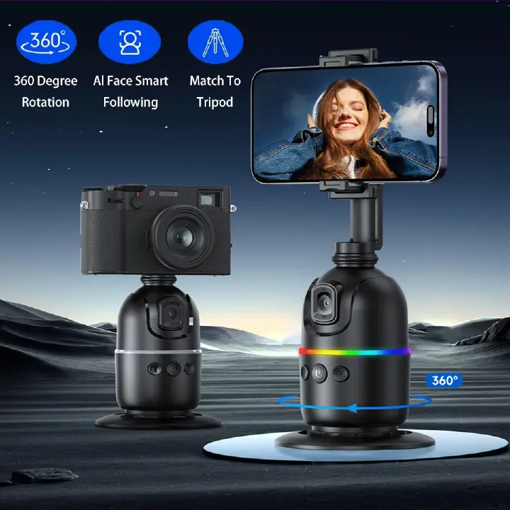 Auto Face Tracking Tripod Gimbal Stabilizer for Phone and Camera,No App Required,360° AI smart follow-up Rotation Stand Holder for Video Recording for Influencer Content Creator Vlog,TikTok,ins PTZ