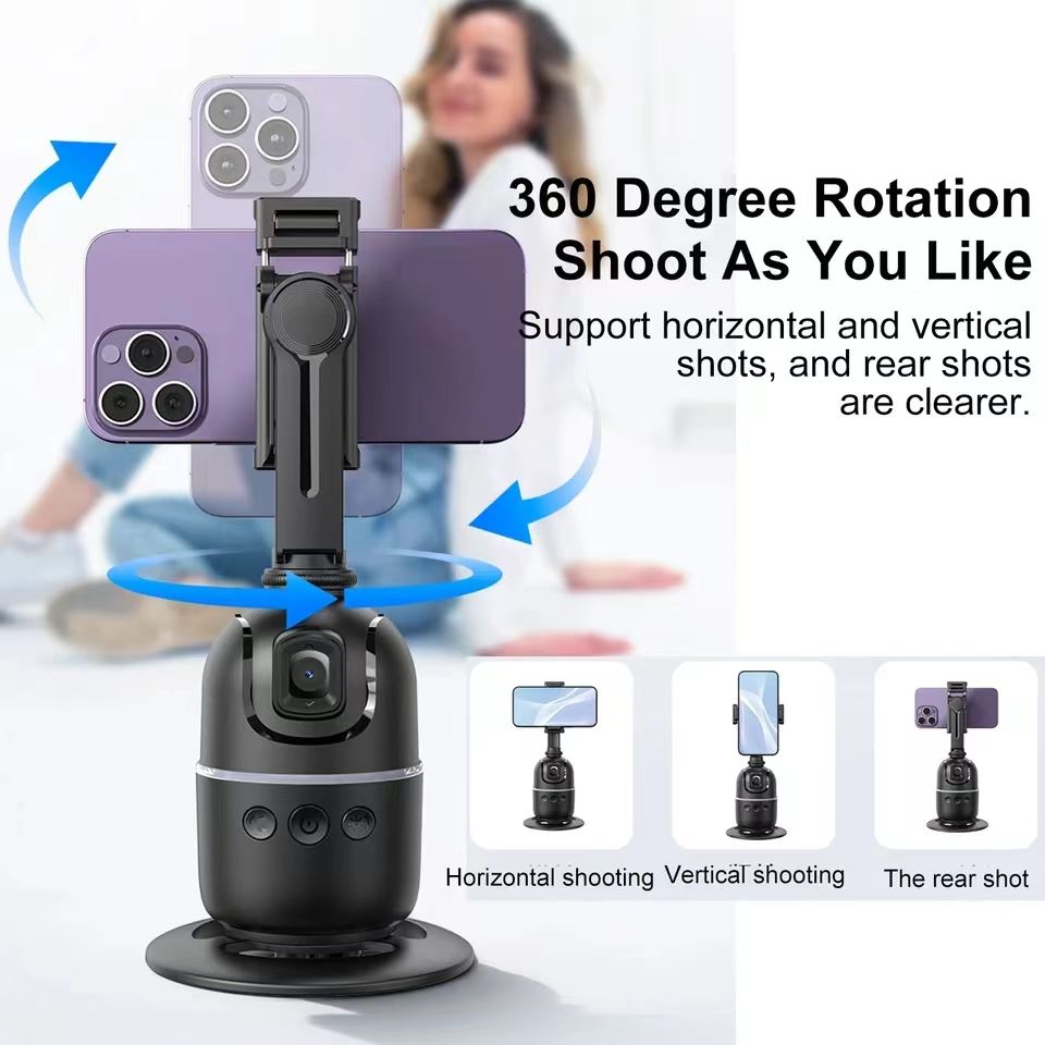 Auto Face Tracking Tripod Gimbal Stabilizer for Phone and Camera,No App Required,360° AI smart follow-up Rotation Stand Holder for Video Recording for Influencer Content Creator Vlog,TikTok,ins PTZ