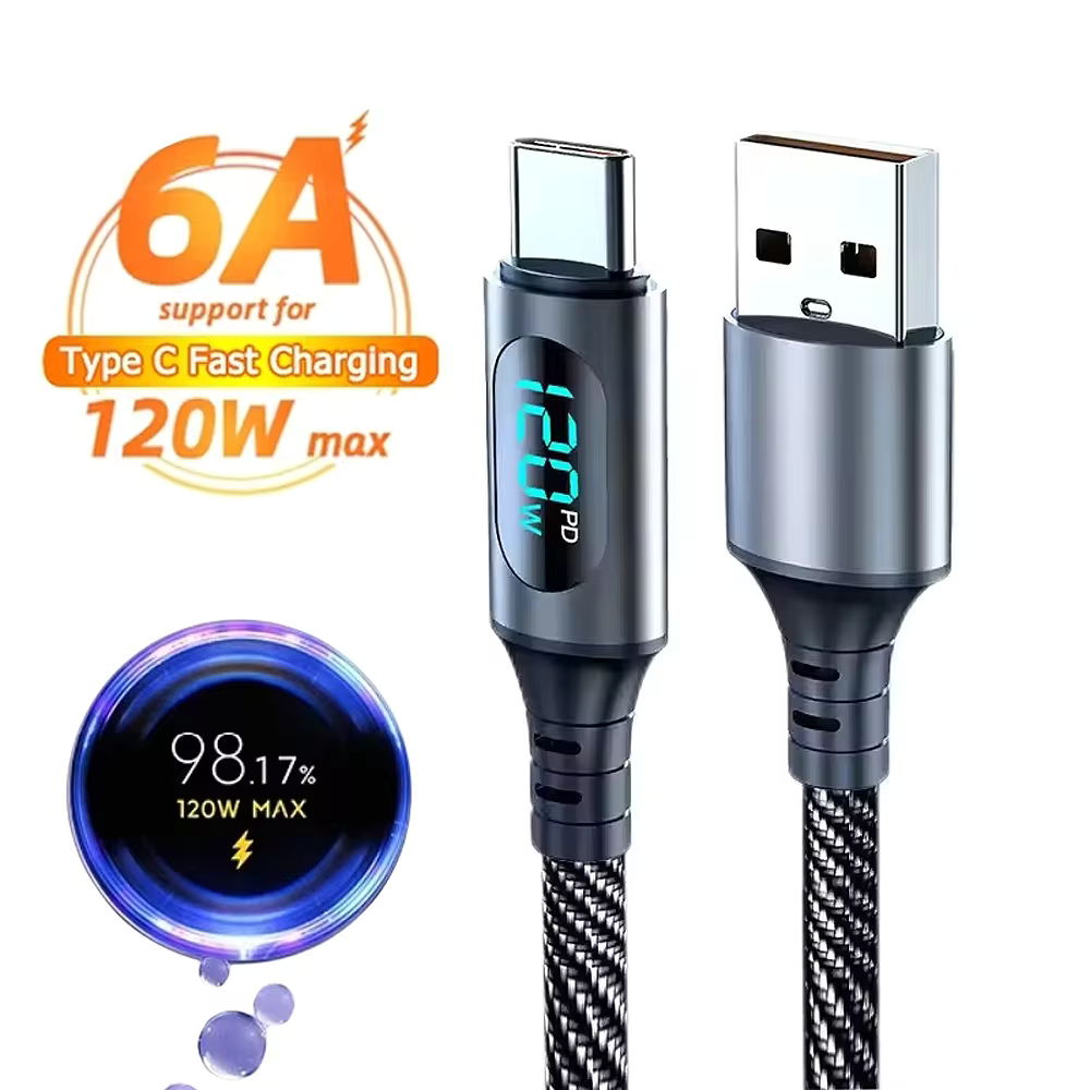 Data Cables Super Fast Charge Cable With Led Digital Display Battery protection USB/Type C/Lightning To Type C For Iphone and most type-c phone (iphone,Samsung,tecno,xiaomi,oppo,infinix,etc.)