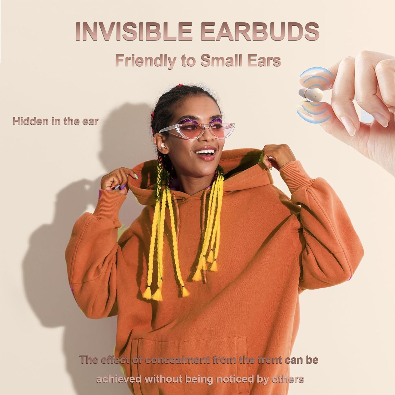 Smallest Invisible Mini Earbuds Wireless Bluetooth, Out of the ordinary Fashion Low Profile Micro Tiny Discreet Hidden Earbuds for Work, Small Headphones, HiFi Sleep Earphones for Small Ear Canals
