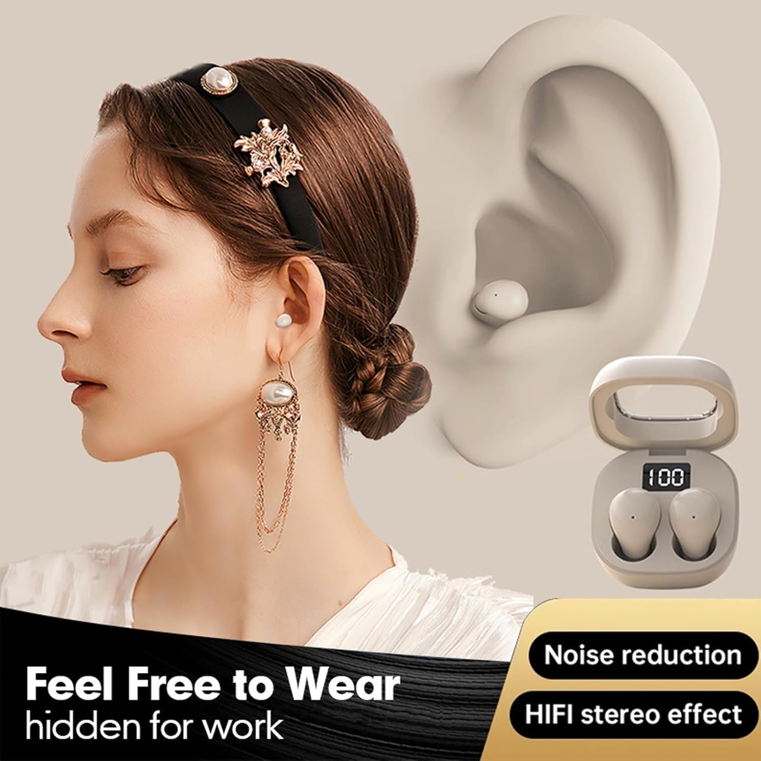 Smallest Invisible Mini Earbuds Wireless Bluetooth, Out of the ordinary Fashion Low Profile Micro Tiny Discreet Hidden Earbuds for Work, Small Headphones, HiFi Sleep Earphones for Small Ear Canals