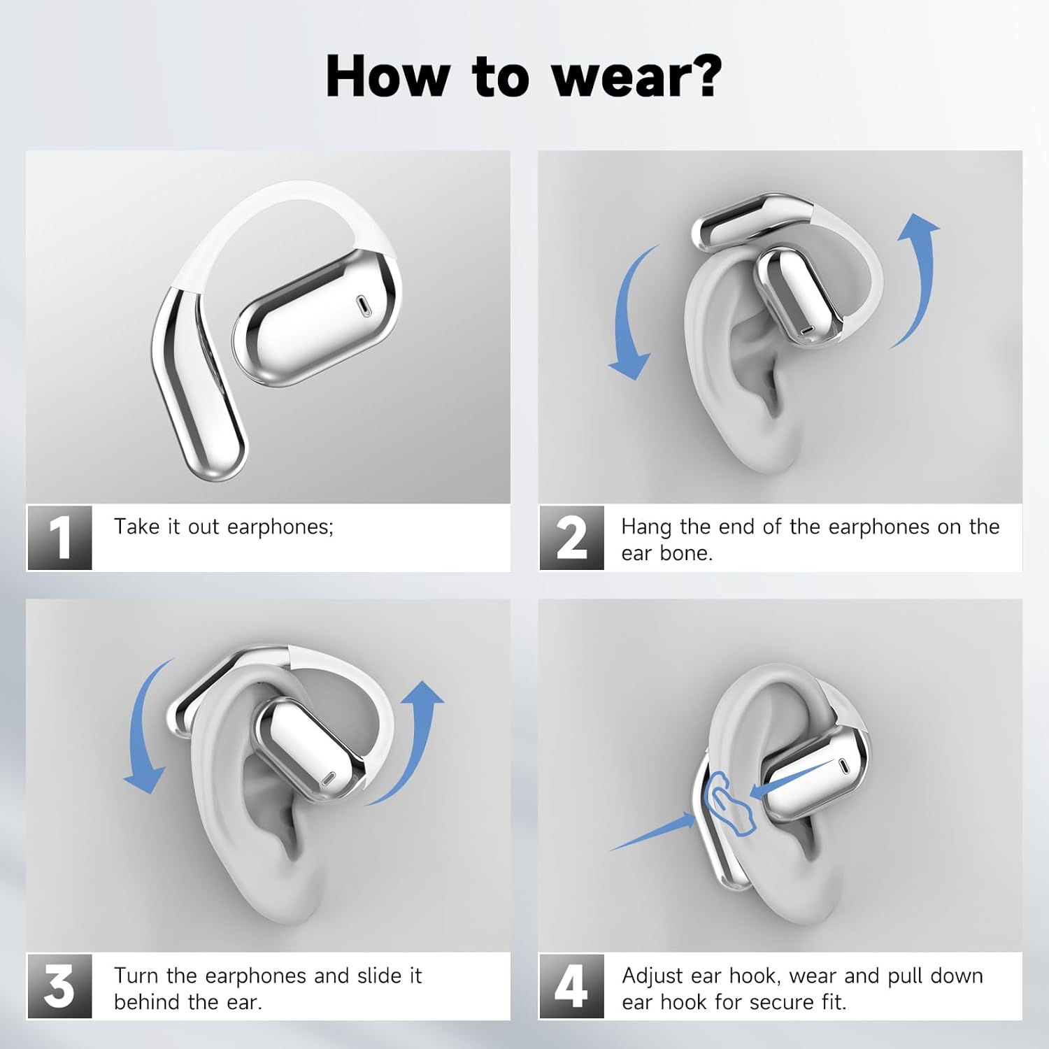 Open Ear Bluetooth 5.4 Directional Air Conduction No Sound Leakage Headphones, Wireless Earbuds Sport Over Earphones Built-in Mic with Ear Hooks 50H HiFi Playtime Ear Buds LED Display Charging Case