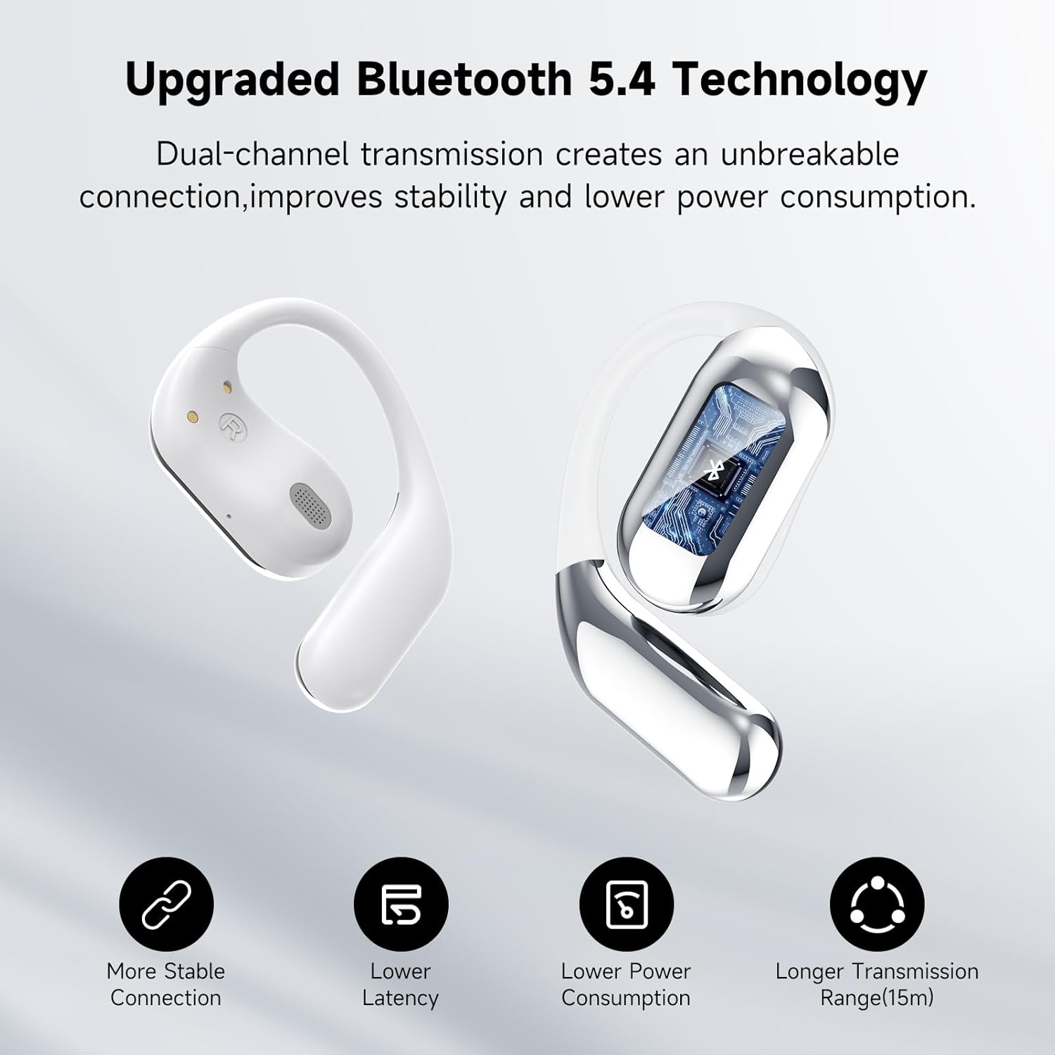 Open Ear Bluetooth 5.4 Directional Air Conduction No Sound Leakage Headphones, Wireless Earbuds Sport Over Earphones Built-in Mic with Ear Hooks 50H HiFi Playtime Ear Buds LED Display Charging Case