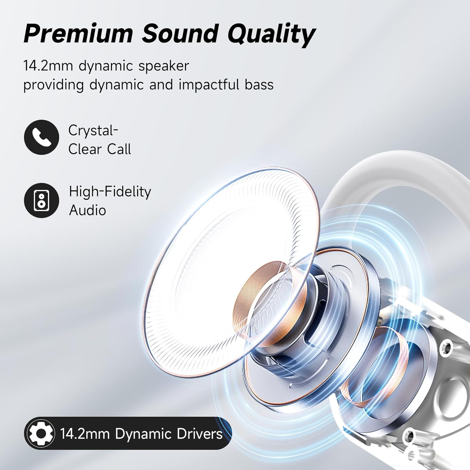 Open Ear Bluetooth 5.4 Directional Air Conduction No Sound Leakage Headphones, Wireless Earbuds Sport Over Earphones Built-in Mic with Ear Hooks 50H HiFi Playtime Ear Buds LED Display Charging Case