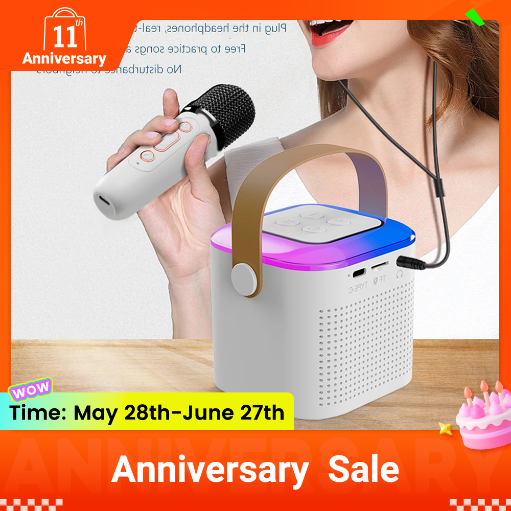 Lune Goose Mini Dubbele Microphone Karaoke Machine Portable Bluetooth Speaker Wireless Long Endurance Subwoofer High-quality Home and Outdoor Karaoke Ktv Singing Machine Fashion Sound Box