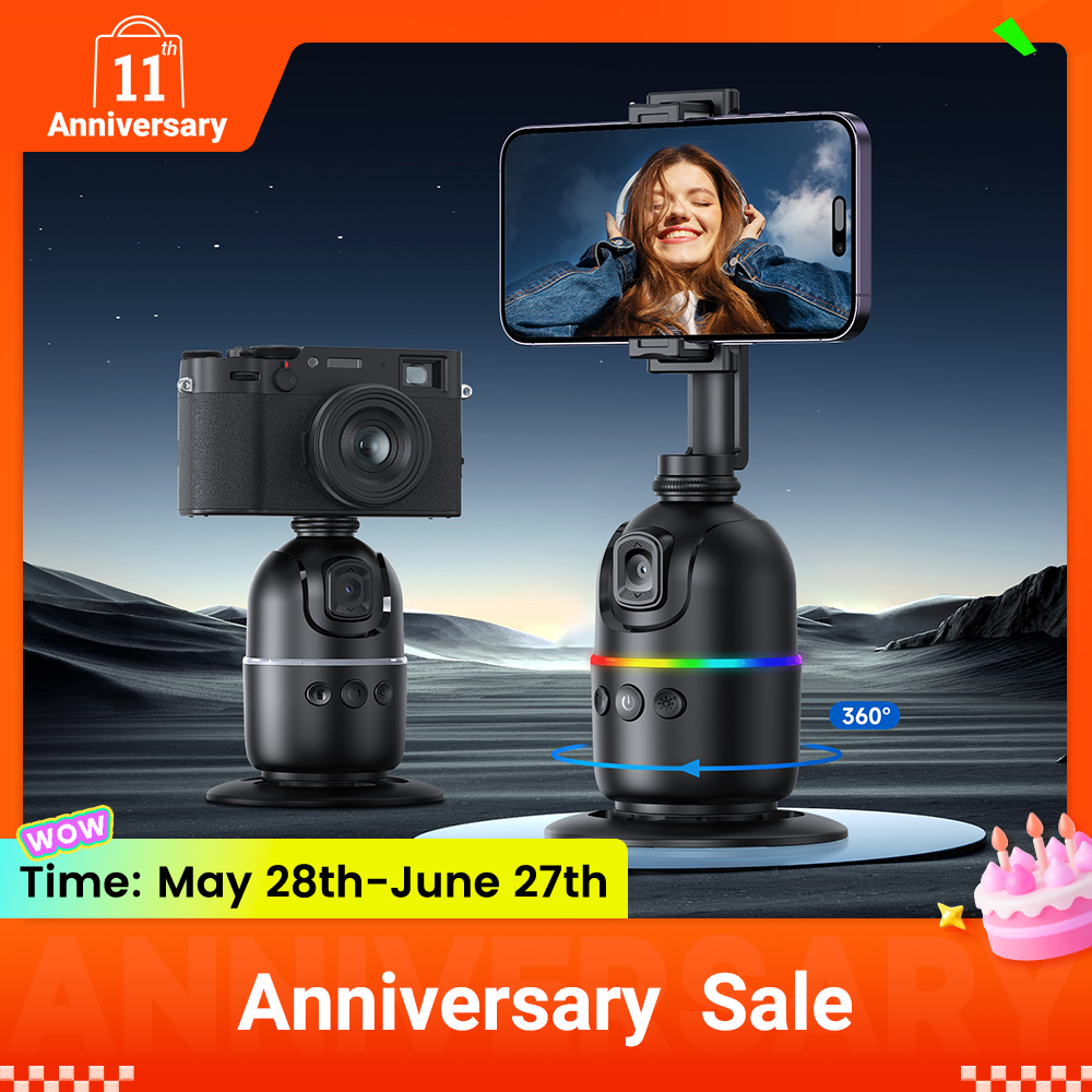 Auto Face Tracking Tripod Gimbal Stabilizer for Phone and Camera,No App Required,360° AI smart follow-up Rotation Stand Holder for Video Recording for Influencer Content Creator Vlog,TikTok,ins PTZ