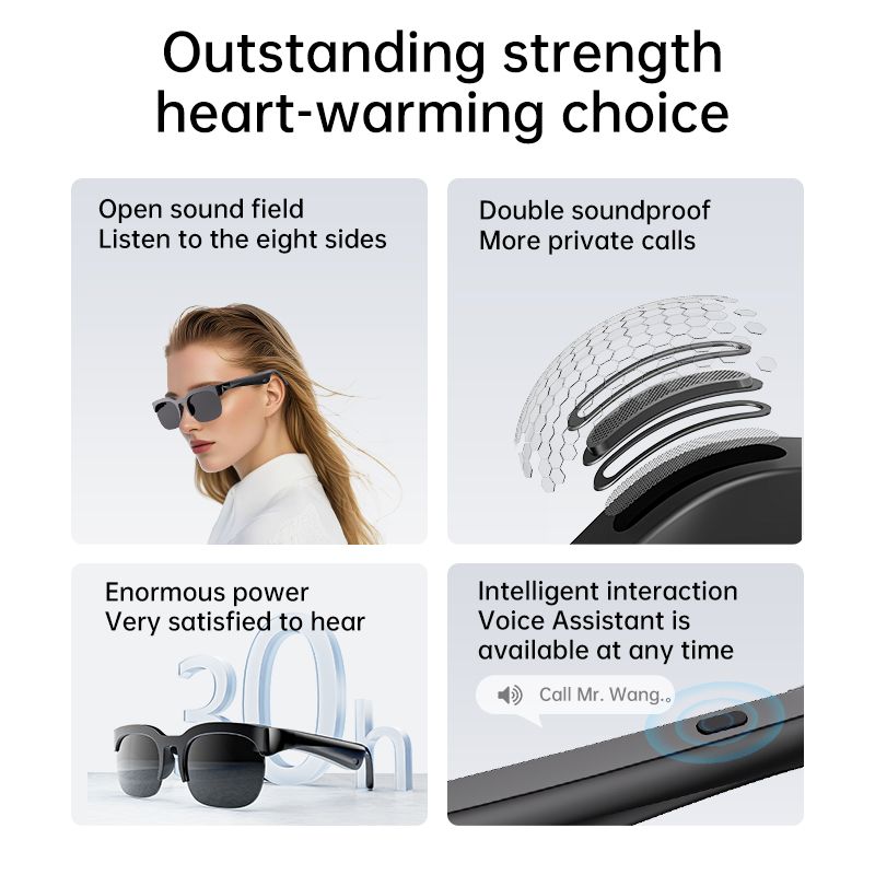 Smart Audio Glasses AI Translation Bluetooth Sunglasses Open Ear Wireless Fashion Earphones Boda Boda Motorcycle Safe Riding Trendy Eyewear Outdoor Sport Headphones with Mic Anti-UV Long Battery