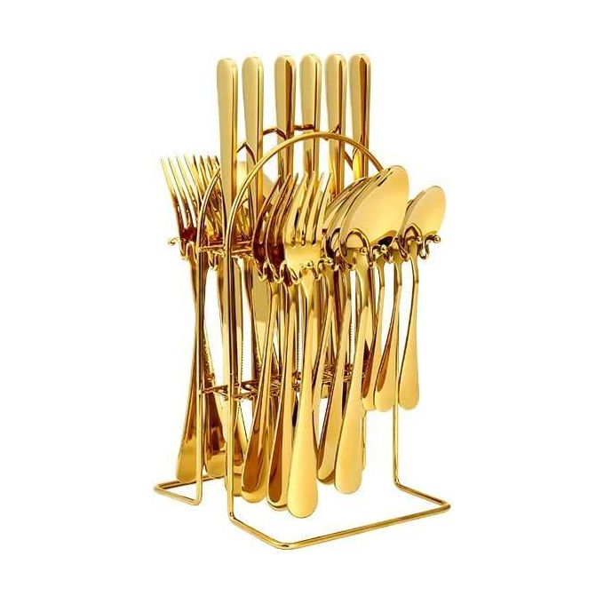 24 Pcs Stainless Steel Cutlery Spoons Set +Stand - Silver   With the set comes a stand that has been designed with a silver finish. Moreover, it is made of stainless steel, which is known for its long
