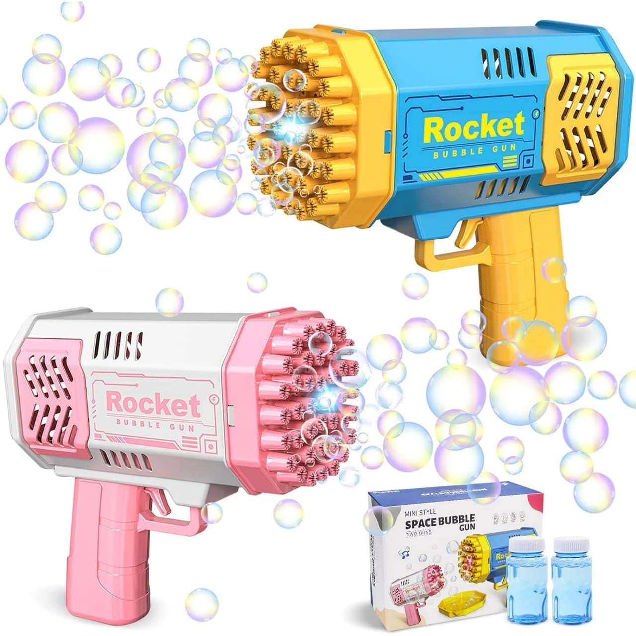 40 Holes Bazooka Bubble Gun Machine  Bubble Machine for Kids, 40 Holes Bazooka Bubble Gun Machine 4 Lighting with 2 Bubble Solution, 5000+ Bubbles Per Min Bubble Maker Outdoor Toys for Girls Party, Ki