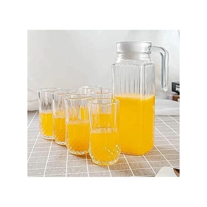 7Pcs Quality Water/Juice/Cocktail Set 6 Glasses & 1 Jug  This Wine Glass set features the luxurious feeling that’s set to turn heads, add beauty to your bar/ kitchen top and make the perfect Christmas
