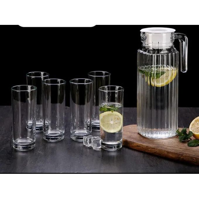 7PC CLASSIC WATER JUG SET  Crafted from lead-free, durable glass, they ensure both safety and long-lasting clarity. This set also makes a thoughtful gift for Christmas, birthdays, anniversaries, or an