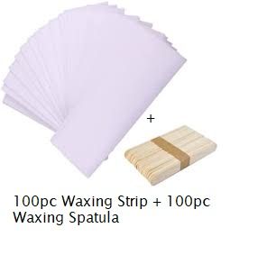 Depilatory Paper,100 Sheet Hair Removal Wax Paper Strips + 50pcs wooden waxing spatula