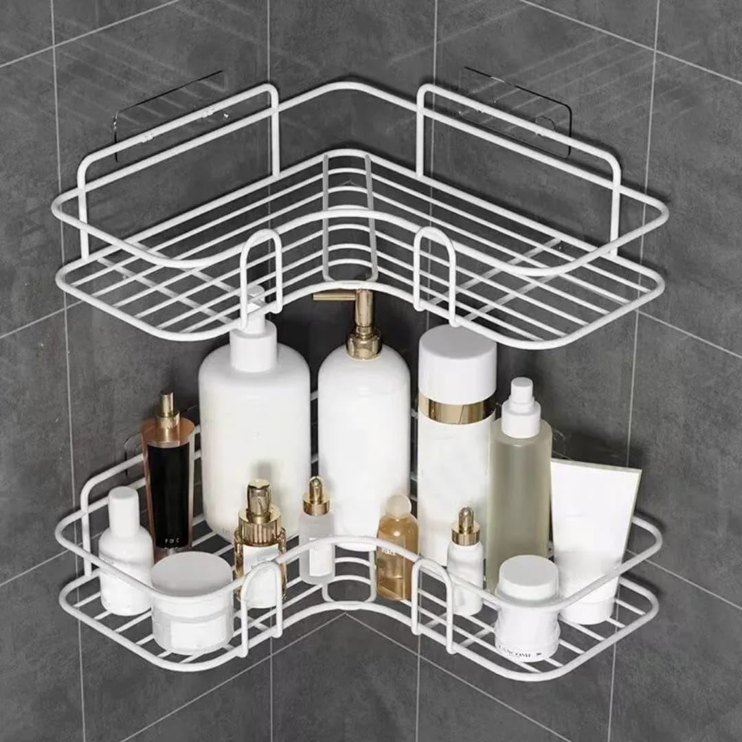 Triangular Punch free corner Bathroom Shelf storage rack. These large bins are great for keeping bathroom and kitchen clutter under control by storing all of your essentials.