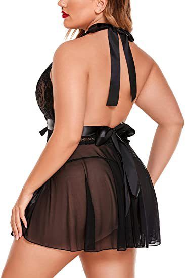 Women's Sexy Lingerie Large Size Sexy See-through Suspender Lace Nightdress Set