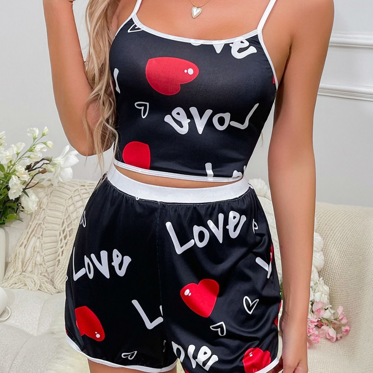 Women Lace Trim Sleeveless Strappy Pajamas Shorts Sleepwear Nightwear Sleeveless Strapless Pijamas 2-piece Set