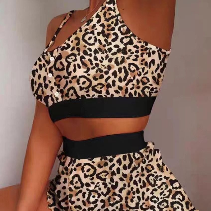 Women's Large Size Printed Suspender Pajamas Thin Tight Sweet Pajamas Two-piece Set
