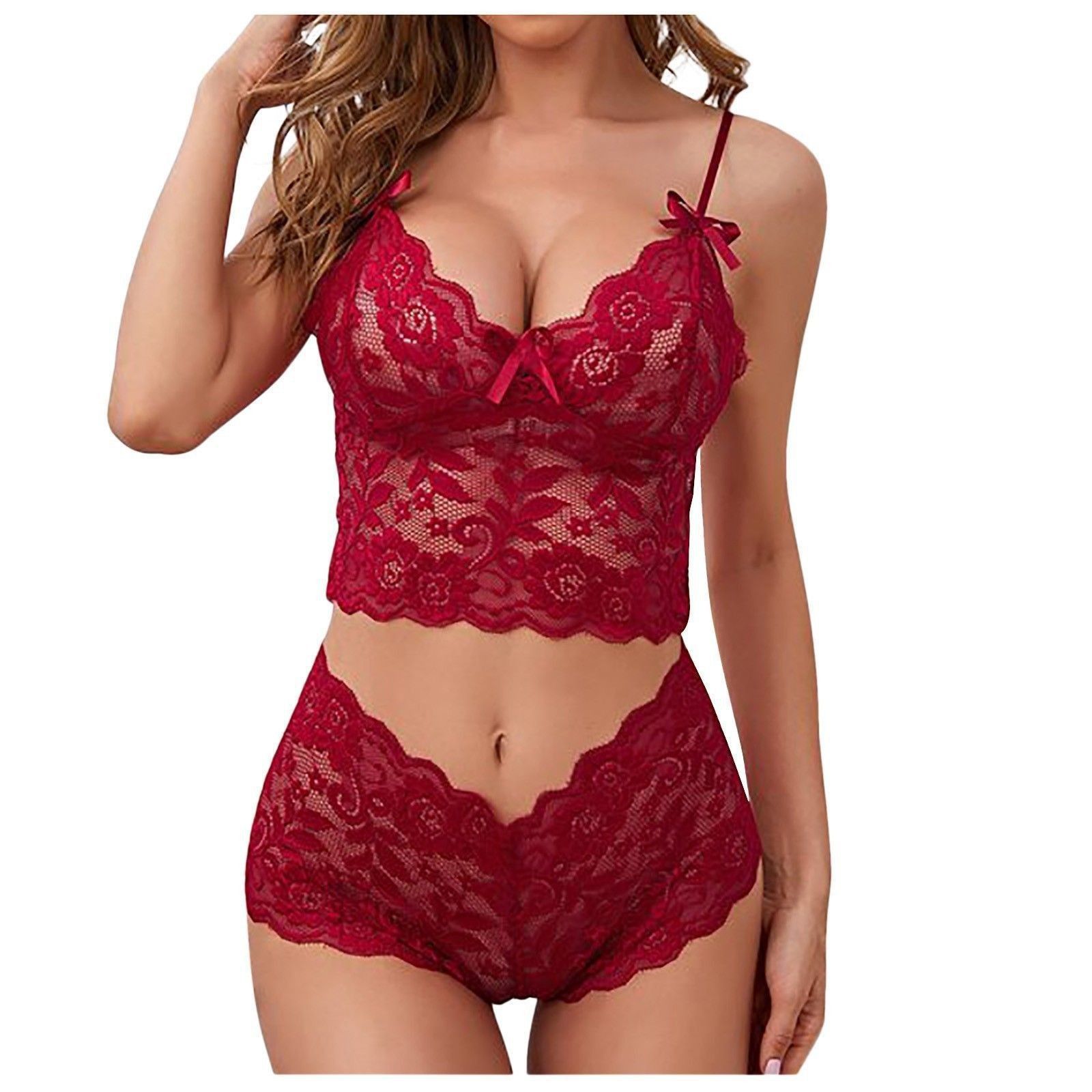 Women's Sexy Lingerie Lace Sexy See-through Suspenders Split Two-piece Suit