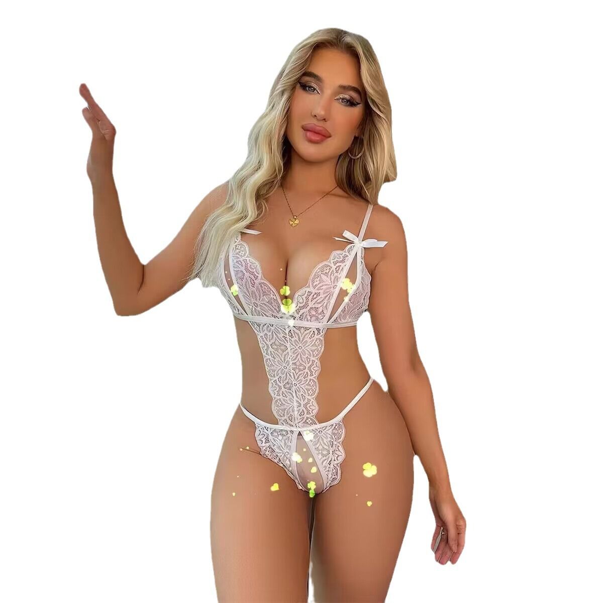Women's Large Size Sexy Lingerie Lace Sexy Crotch See-through Exposed Breasts Three-point Corset Bodysuit