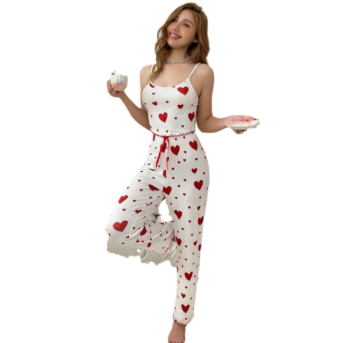 Women's 2 Piece Pajama Set Print Top and Trousers Pj Set Cute Soft Sleepwear