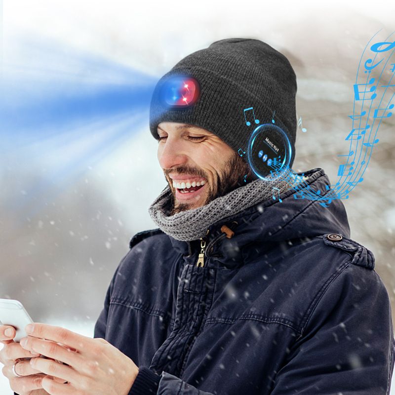 Bosttor Bluetooth Beanie Hat with Light, Headlamp Cap with Headphones and Built-in Speaker Mic, Gifts for Men Women Teen
