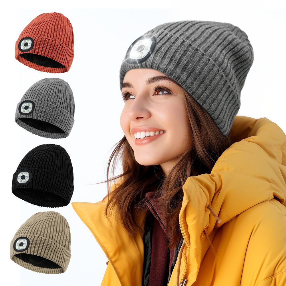 Bluetooth Beanie with a Light, Unisex USB Rechargeable 4 LED Fashlight Hat , Unique Christmas Birthday Gifts for Men Him Husband Teen