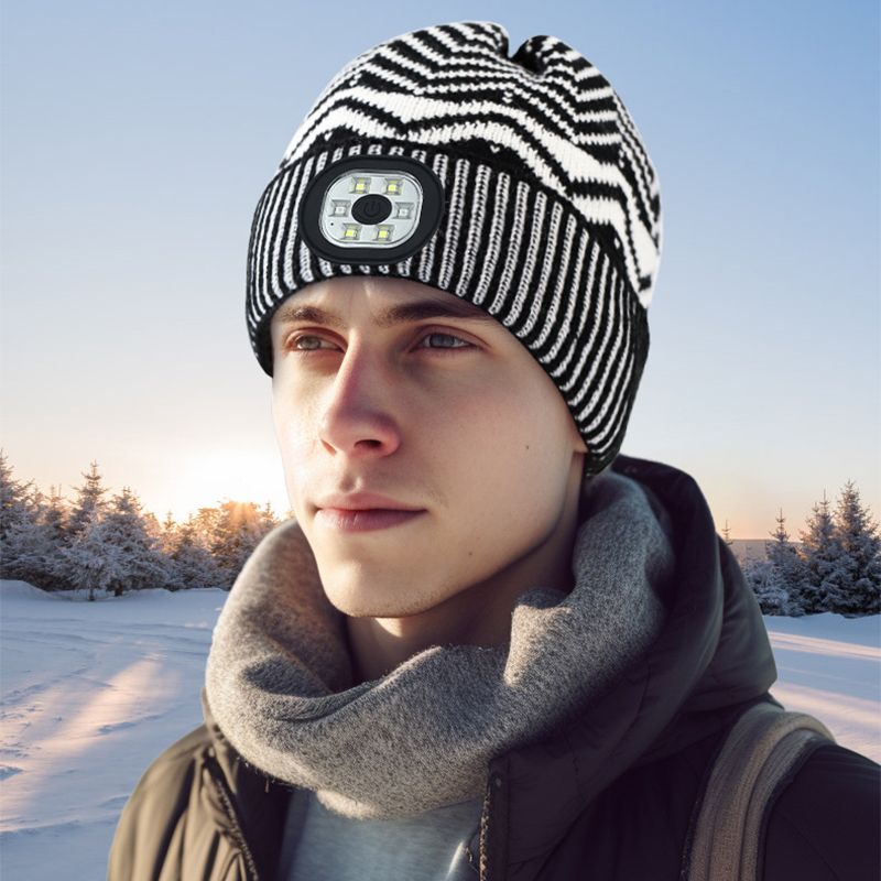 Bluetooth Beanie with a Light, Unisex USB Rechargeable 4 LED Fashlight Hat , Unique Christmas Birthday Gifts for Men Him Husband Teen